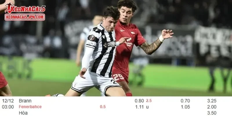 Tỷ lệ kèo chi tiết của cuộc đối đầu Brann vs Fenerbahce