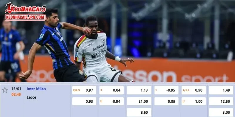 Thông tin tỷ lệ kèo chi tiết nhất cho trận đấu giữa Inter vs Lecce