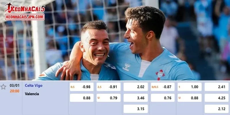 Tỷ lệ cược được cập nhật chi tiết nhất cho trận đấu giữa Celta Vigo Vs Valencia