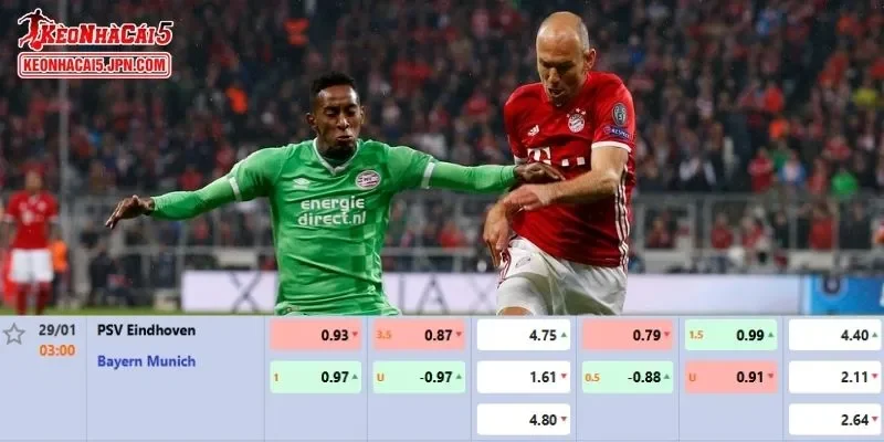 Tỷ lệ kèo chi tiết của trận PSV vs Bayern Munich