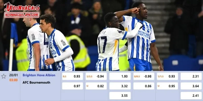 Tỷ lệ kèo chi tiết nhất cho trận đấu giữa Brighton vs Bournemouth