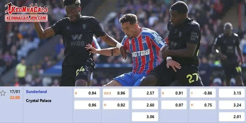 Tỷ lệ kèo chi tiết nhất cho trận đấu giữa Sunderland vs Crystal Palace