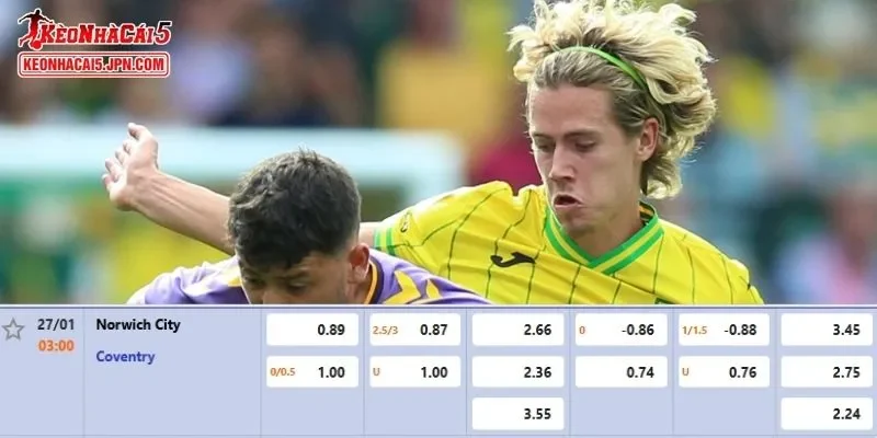 Tỷ lệ kèo chuẩn xác nhất cho cuộc so tài Norwich City vs Coventry City 