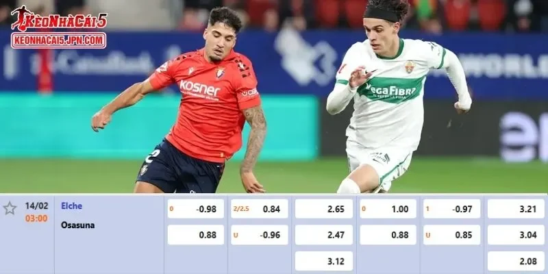 Tỷ lệ kèo chi tiết của của trận Elche vs Osasuna