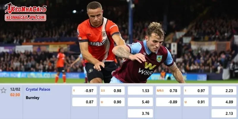 Tỷ lệ kèo chi tiết nhất cho trận đấu giữa Crystal Palace vs Burnley