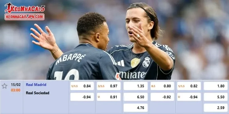Tỷ lệ kèo chi tiết nhất cho trận đấu giữa Real Madrid vs Real Sociedad