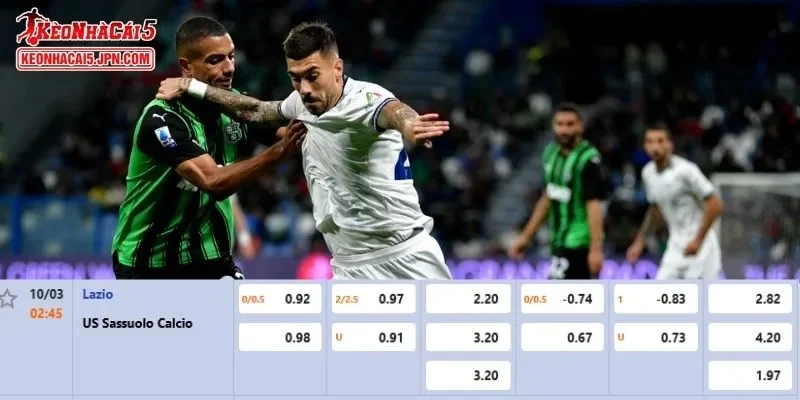 Tỷ lệ kèo chi tiết của của trận Lazio vs Sassuolo