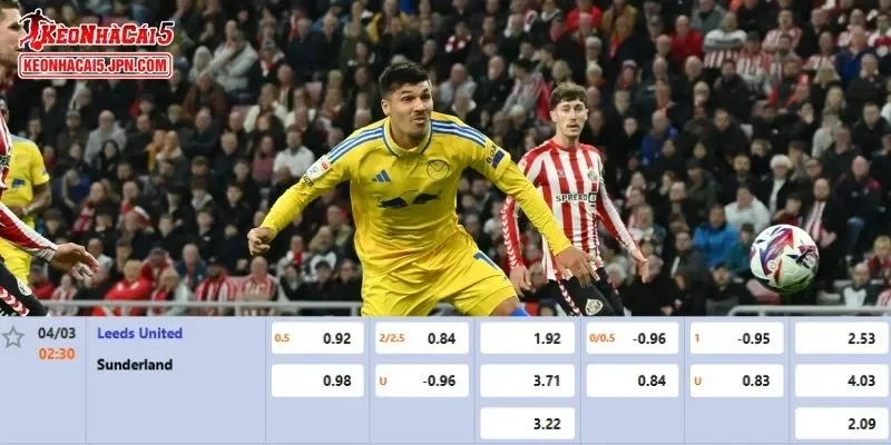 Tỷ lệ kèo chi tiết của của trận Leeds United vs Sunderland