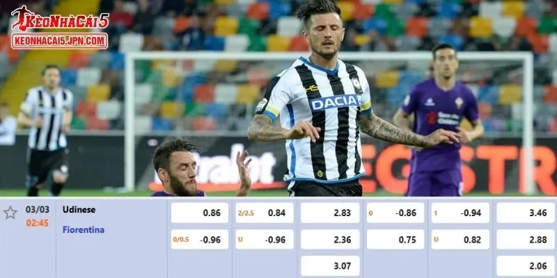 Tỷ lệ kèo chi tiết của của trận Udinese vs Fiorentina