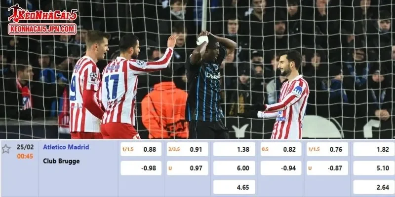 Tỷ lệ kèo chi tiết nhất cho trận đấu giữa Atletico Madrid vs Club Brugge