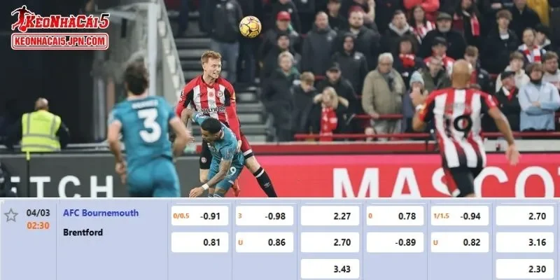 Tỷ lệ kèo chi tiết nhất cho trận đấu giữa Bournemouth vs Brentford