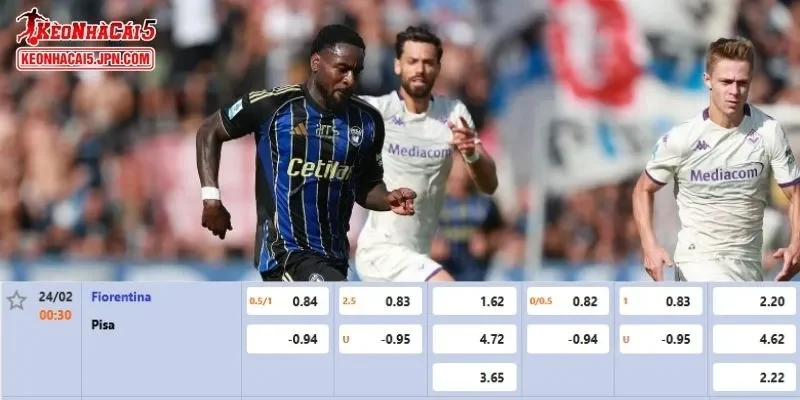 Tỷ lệ kèo chi tiết nhất cho trận đấu giữa Fiorentina vs Pisa