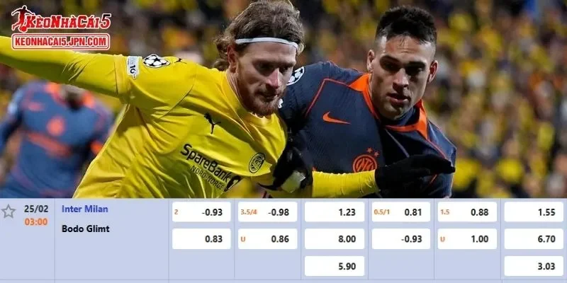 Tỷ lệ kèo chi tiết nhất cho trận đấu giữa Inter Milan vs Bodo/Glimt