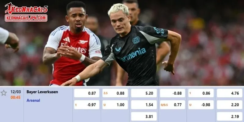 Tỷ lệ kèo chi tiết nhất cho trận đấu giữa Leverkusen vs Arsenal