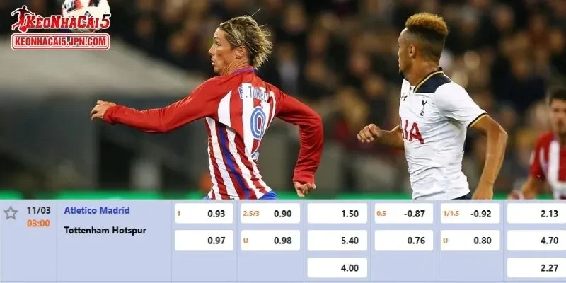 Tỷ lệ kèo phân tích chuẩn xác cho trận đấu Atletico Madrid vs Tottenham Hotspur